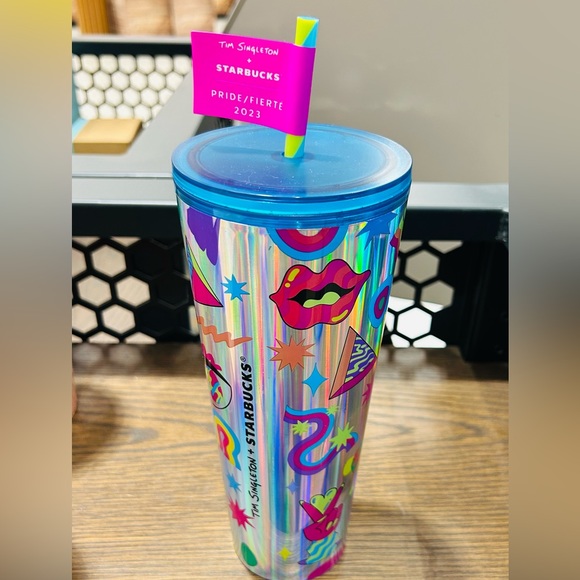 Starbucks Tim Singleton 2023 Pride Holographic Iridescent Cup Tumbler 24oz NWT - Picture 3 of 10